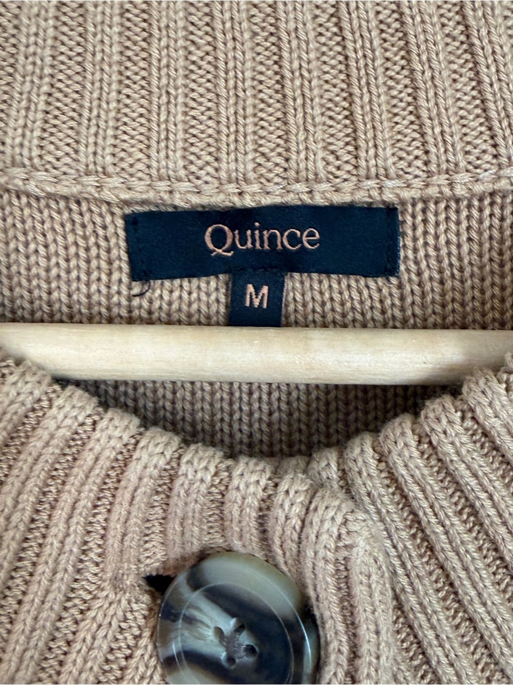 Quince Women's Camel Tan Button-Front Knit Cardigan - 100% Cotton - Picture 3 of 8